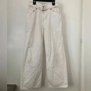 Jean Atelier High Waist Belted Wide Leg Jeans Cropped‎ Size 27 White Wash
